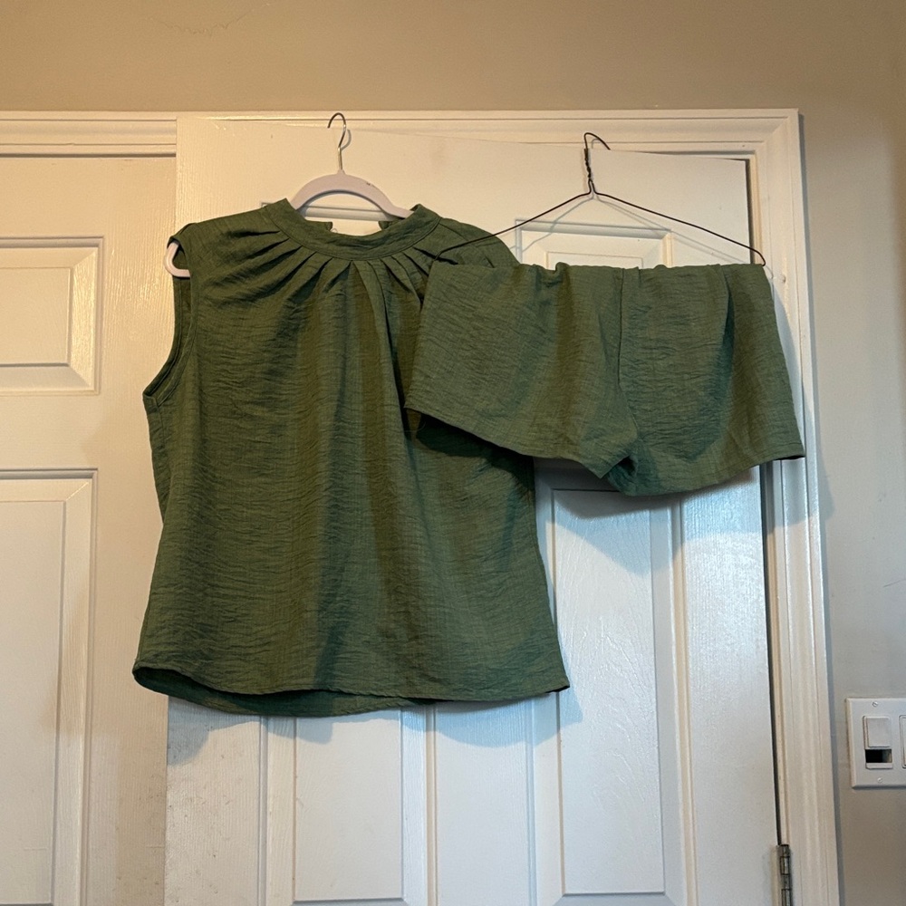 Green Sleeveless Top and Shorts Set